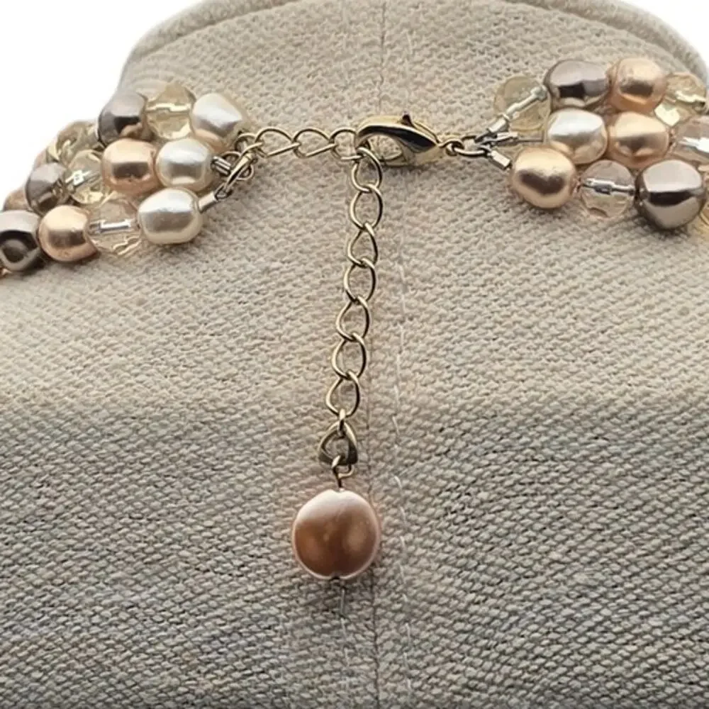 Champagne Pearl Crystal Multi Strand Necklace Quiet Luxury Evening Glam